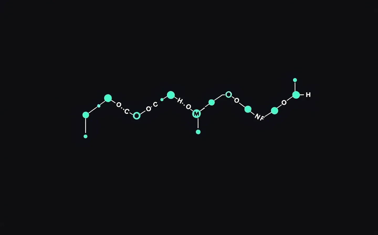 Abstract line diagram of a five-residue peptide chain on a dark ground